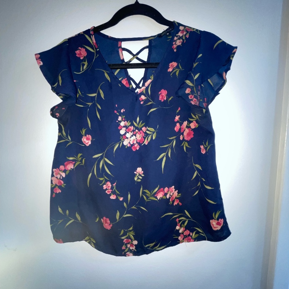 Papermoon Blue Flutter Sleeve Ruffled Blouse